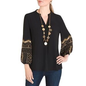 Chico black beaded peasant ladies nwt blouse top size 2P